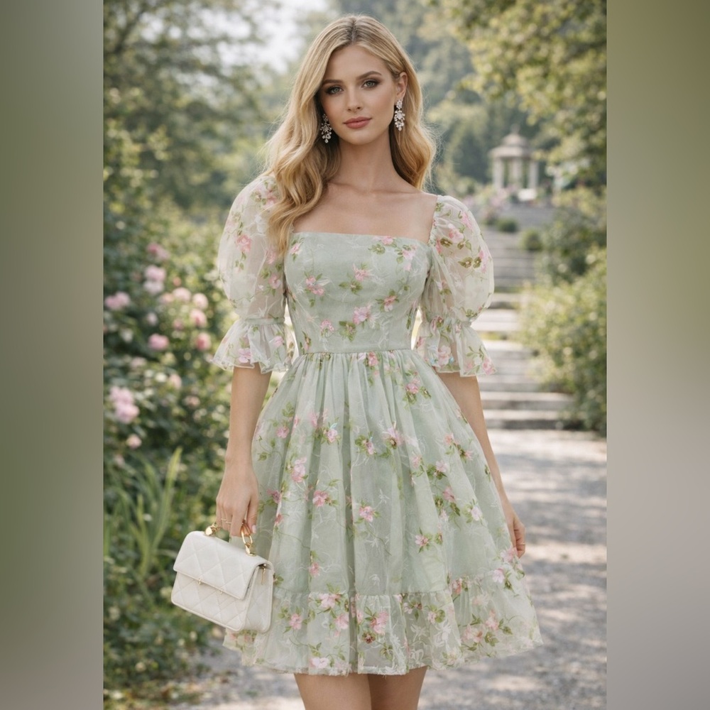 NWOT: Lace Floral Mint Dress